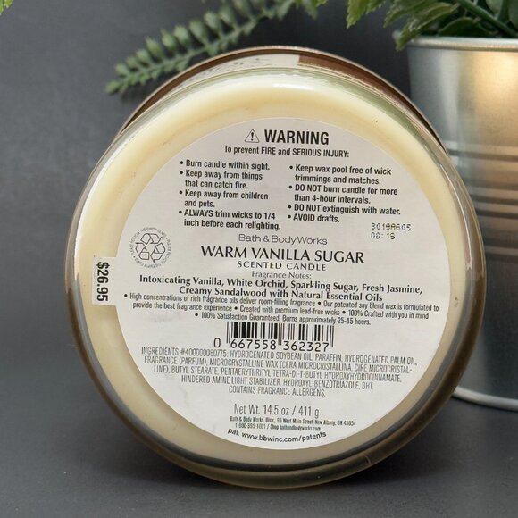 BBW Warm Vanilla Sugar Bath & Body Works 3 Wick Candle - Picture 9 of 10